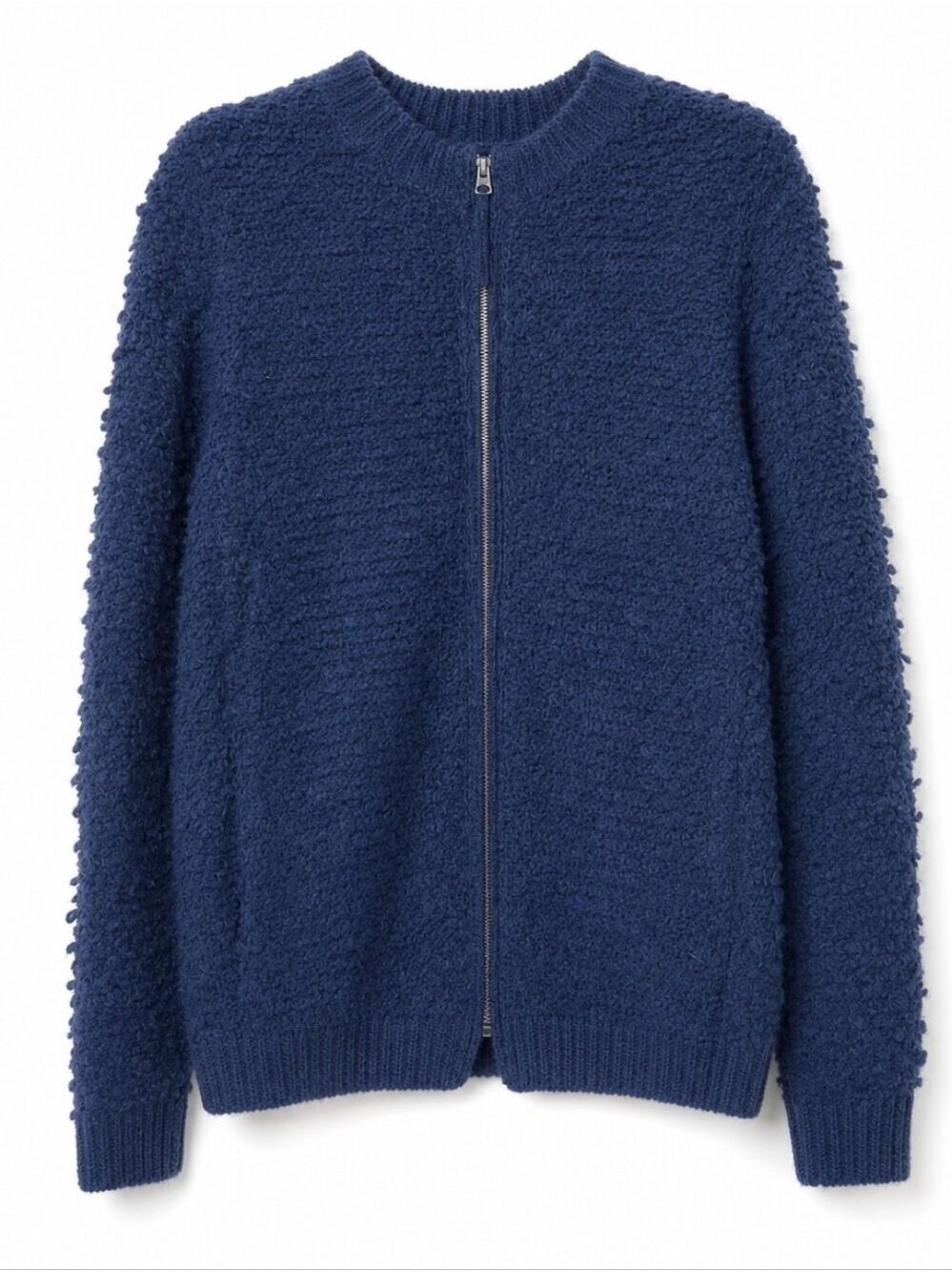 Lucky Brand Navy Wool Blend Bouclé Zip-Front Cardigan Women's Large
